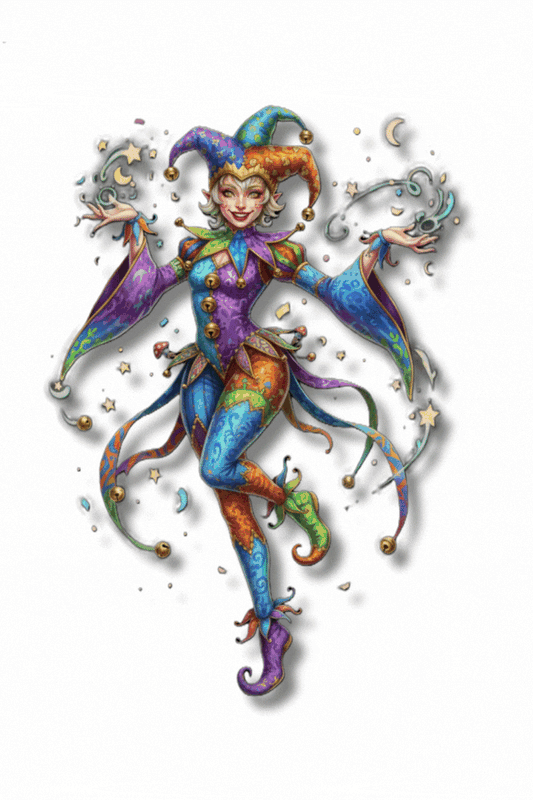 Jester Clipart Bundle mit 18 Harlekin Illustrationen auf transparentem Hintergrund
