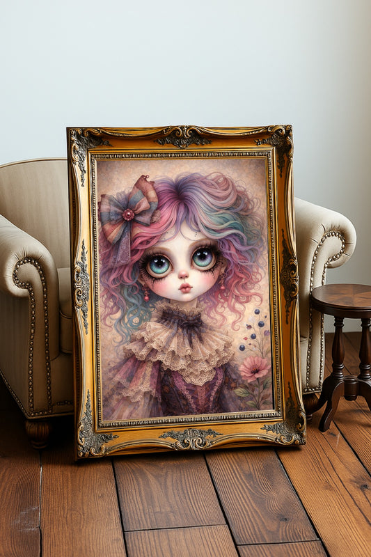 Whimsigoth Fine-Art-Poster – Gothic Mädchen mit Pastellhaar (Premium Druck)