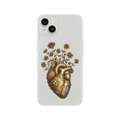 Transparente iPhone Schutzhülle mit Steampunk Herz Motiv, klare Flexi Case Oberfläche, schlank, modern, passgenau für verschiedene Modelle.