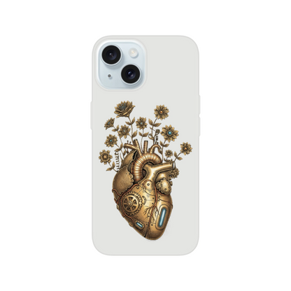 Transparente iPhone Schutzhülle mit Steampunk Herz Motiv, klare Flexi Case Oberfläche, schlank, modern, passgenau für verschiedene Modelle.