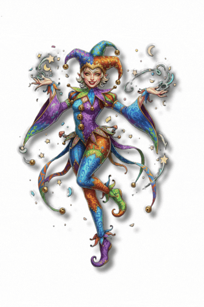 Jester Clipart Bundle mit 18 Harlekin Illustrationen auf transparentem Hintergrund