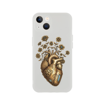 Transparente iPhone Schutzhülle mit Steampunk Herz Motiv, klare Flexi Case Oberfläche, schlank, modern, passgenau für verschiedene Modelle.