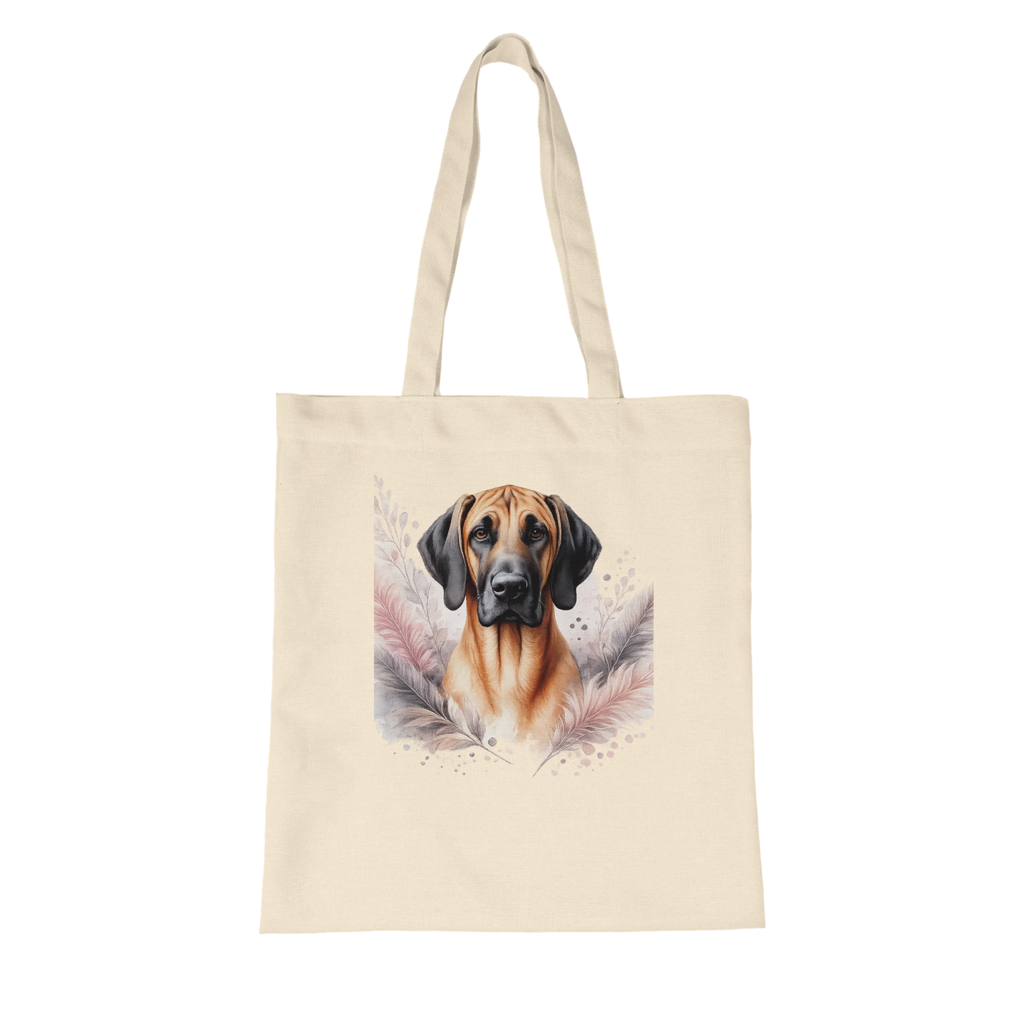 Naturfarbene Stofftasche aus Bio Baumwolle mit liebevoll illustriertem Hundemotiv, getragen als leichte Einkaufstasche für Alltag und Freizeit