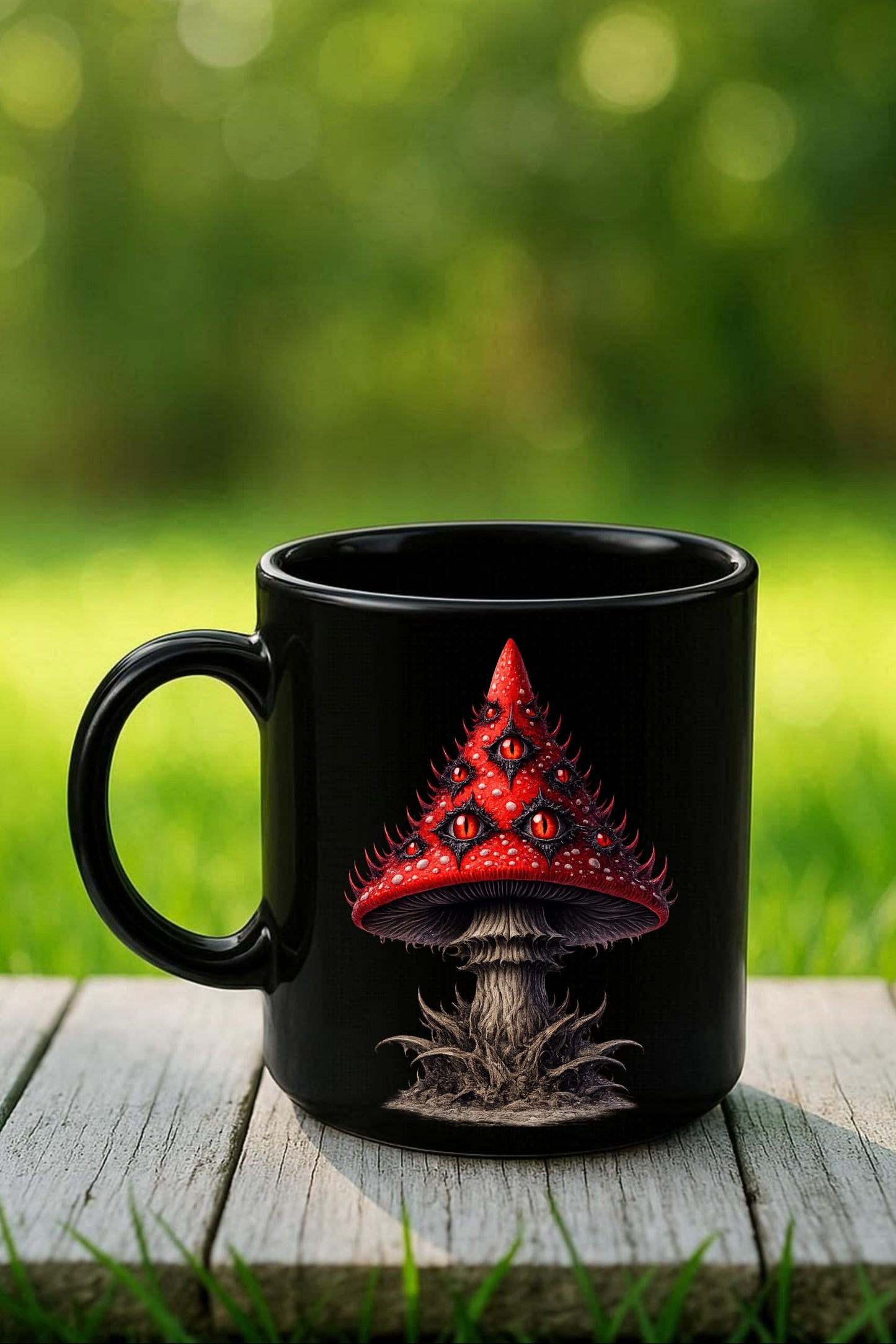 Vorschau eines gotischen Clipart-Sets: rote Pilze mit vielen Augen und Totenkopfdetails, 14 PNG-Dateien mit transparentem Hintergrund.