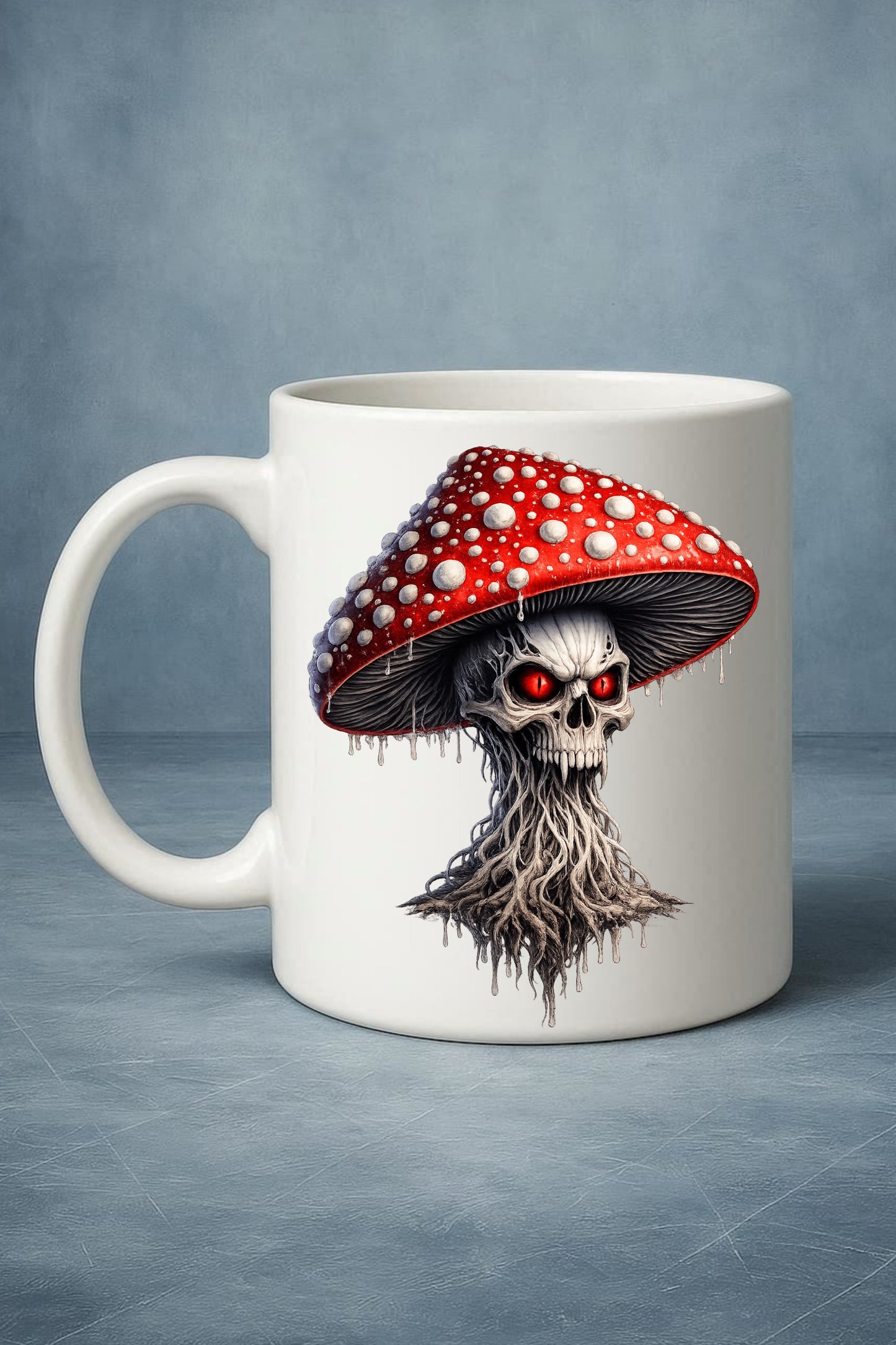 Vorschau eines gotischen Clipart-Sets: rote Pilze mit vielen Augen und Totenkopfdetails, 14 PNG-Dateien mit transparentem Hintergrund.