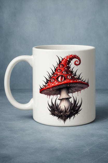 Vorschau eines gotischen Clipart-Sets: rote Pilze mit vielen Augen und Totenkopfdetails, 14 PNG-Dateien mit transparentem Hintergrund.