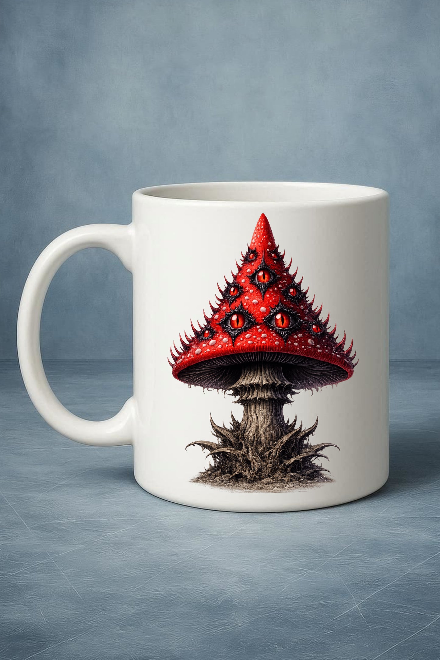 Vorschau eines gotischen Clipart-Sets: rote Pilze mit vielen Augen und Totenkopfdetails, 14 PNG-Dateien mit transparentem Hintergrund.