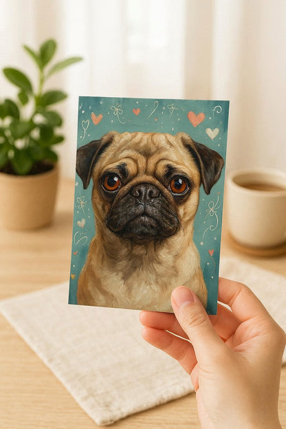 Zehn handgemalte Hundeillustrationen mit Herzmotiven in warmen Farben, geeignet für Kinderzimmer Poster, Postkarten oder Wandbilder