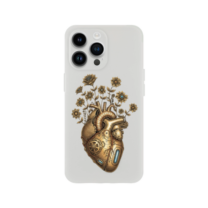 Transparente iPhone Schutzhülle mit Steampunk Herz Motiv, klare Flexi Case Oberfläche, schlank, modern, passgenau für verschiedene Modelle.