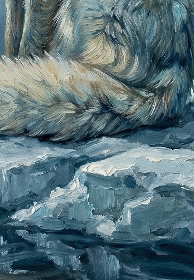 Detailansicht des Posters Polar Fuchs. Zu sehen ist ein Stück der Eisscholle und Fell des Fuchses.