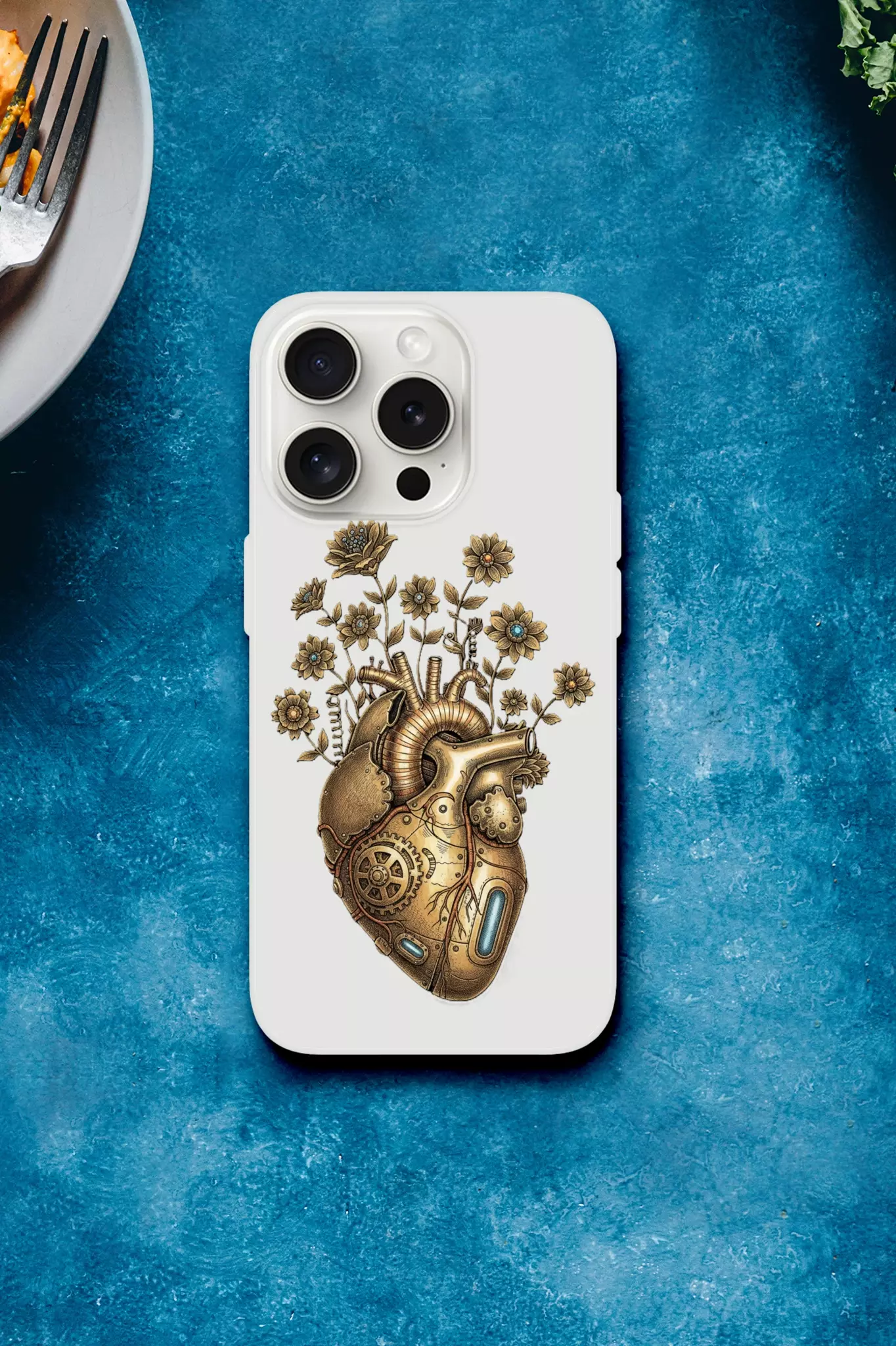 Transparente iPhone Schutzhülle mit Steampunk Herz Motiv, klare Flexi Case Oberfläche, schlank, modern, passgenau für verschiedene Modelle.