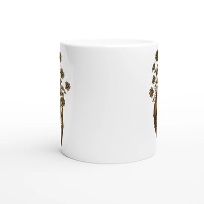 Keramiktasse mit steampunk Herz aus Zahnrädern und Blumen, braun-goldenes Kunstmotiv im Vintage Stil, ideal als Geschenk für Designfans