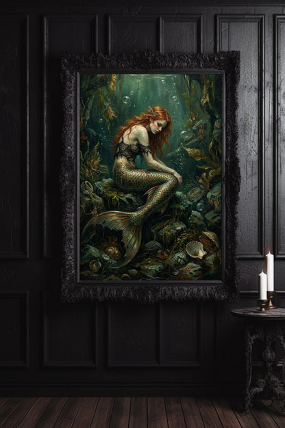 Die smaragdgrüne Sirene – Dark Folklore Kunstdruck (Ocean Core Wandbild)