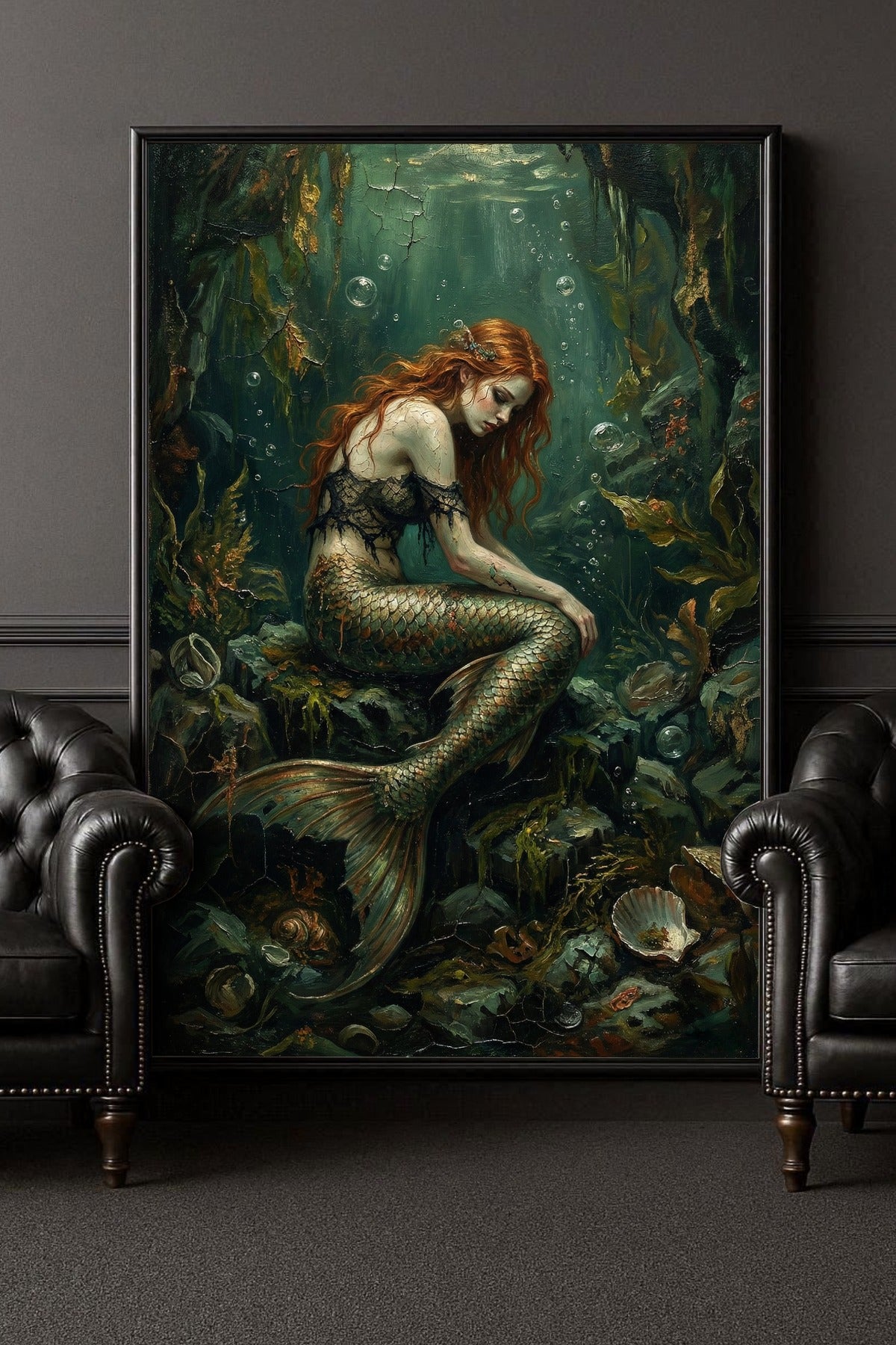 Die smaragdgrüne Sirene – Dark Folklore Kunstdruck (Ocean Core Wandbild)