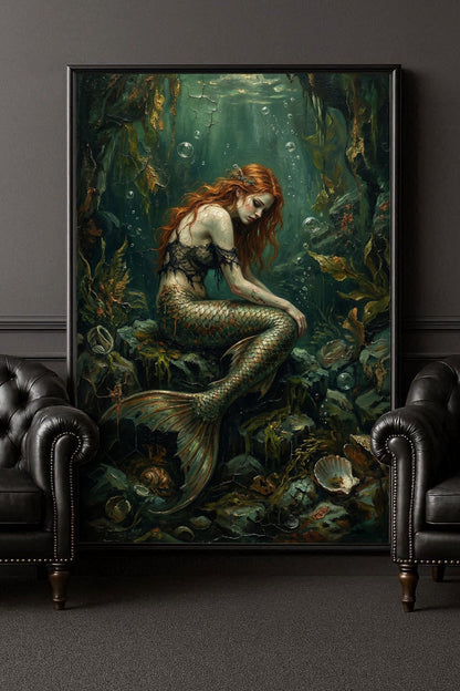 Die smaragdgrüne Sirene – Dark Folklore Kunstdruck (Ocean Core Wandbild)