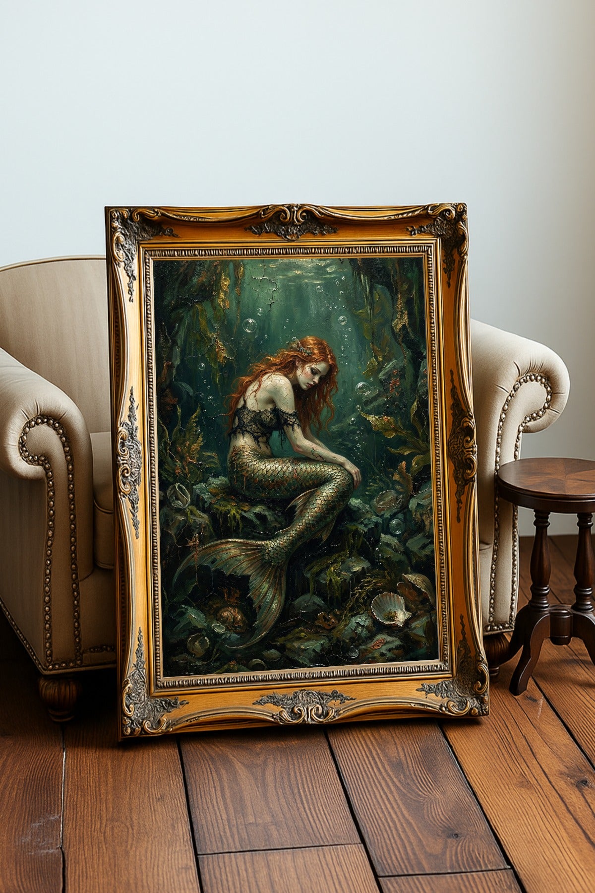 Die smaragdgrüne Sirene – Dark Folklore Kunstdruck (Ocean Core Wandbild)