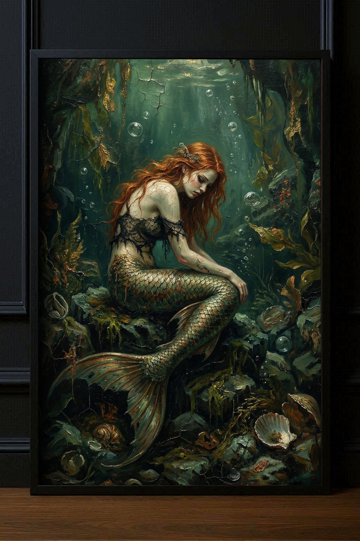 Die smaragdgrüne Sirene – Dark Folklore Kunstdruck (Ocean Core Wandbild)
