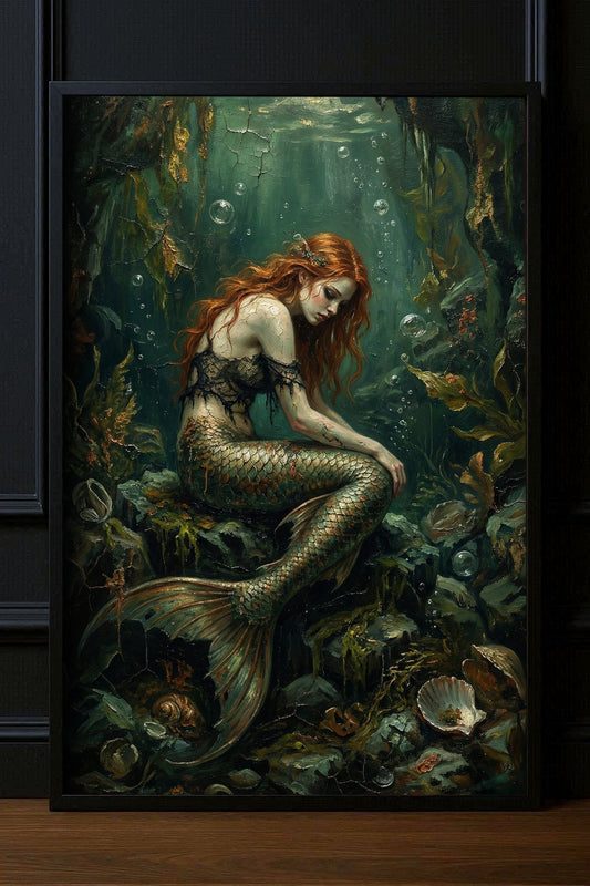 Die smaragdgrüne Sirene – Dark Folklore Kunstdruck (Ocean Core Wandbild)