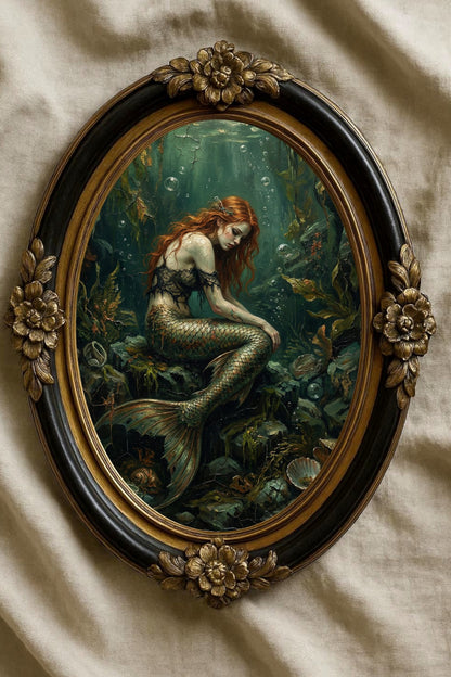 Die smaragdgrüne Sirene – Dark Folklore Kunstdruck (Ocean Core Wandbild)