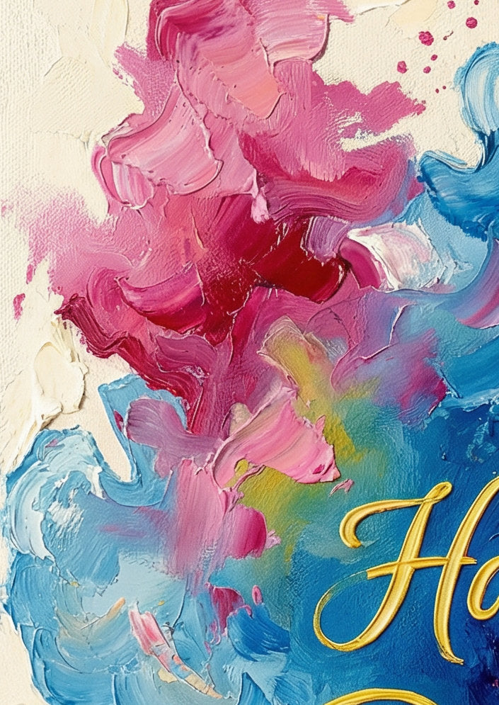 Malerisches Diwali Wandbild mit brennender Öllampe in Blau, Pink und Goldgelb vor hellem Hintergrund.