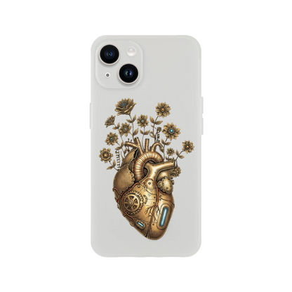 Transparente iPhone Schutzhülle mit Steampunk Herz Motiv, klare Flexi Case Oberfläche, schlank, modern, passgenau für verschiedene Modelle.