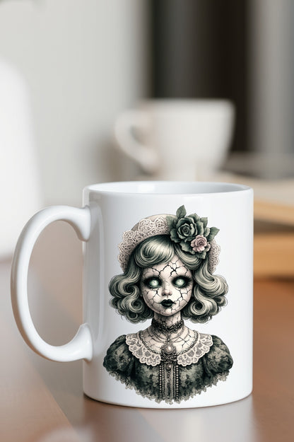 Das Clip-Art Haunted Doll als Beispiel auf einer Tasse.