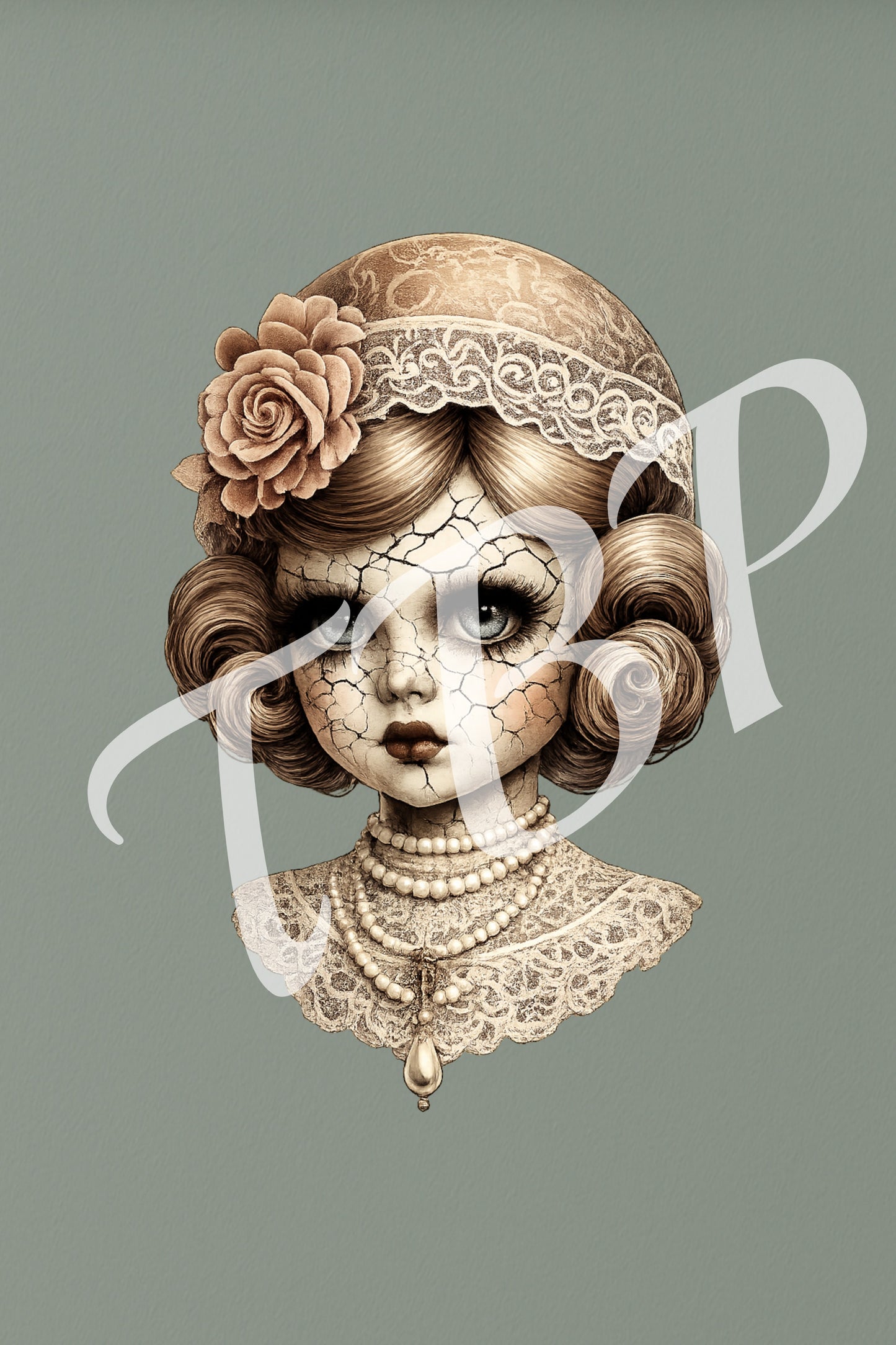 Vorschau des Haunted Dolls Clipart Sets mit einem von 14 Vintage Porzellanpuppen-Portraits als PNG-Grafiken mit transparentem Hintergrund