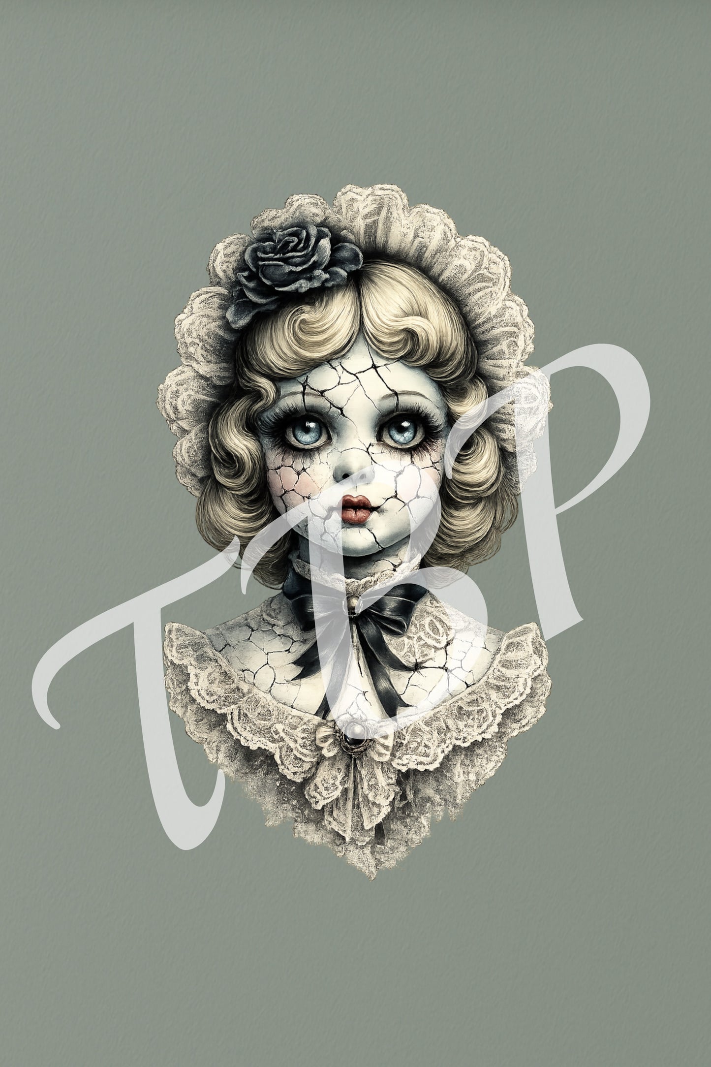 Vorschau des Haunted Dolls Clipart Sets mit einem von 14 Vintage Porzellanpuppen-Portraits als PNG-Grafiken mit transparentem Hintergrund