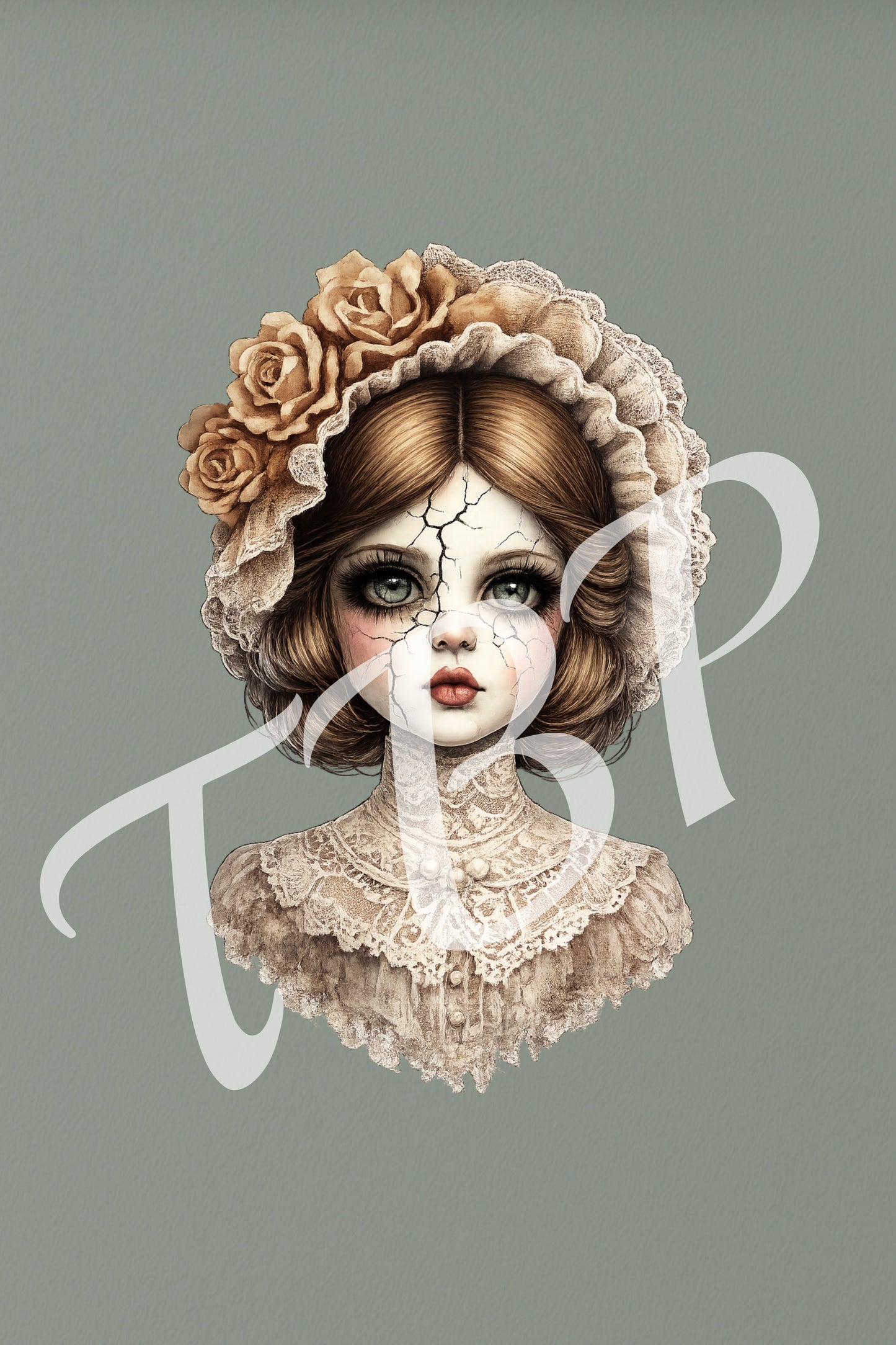 Vorschau des Haunted Dolls Clipart Sets mit einem von 14 Vintage Porzellanpuppen-Portraits als PNG-Grafiken mit transparentem Hintergrund