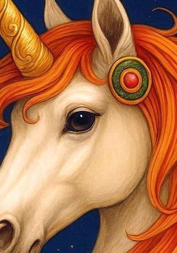 Magische-Einhorn-Illustration-mit-goldener-Maehne-und-Sternenhimmel-Kinderzimmer-Poster