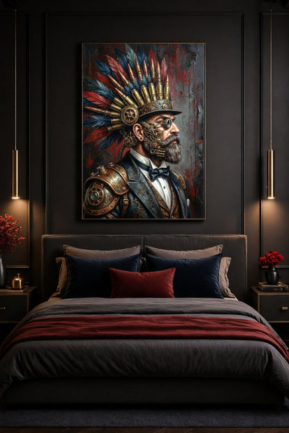 Steampunk Gentleman Portrait | Victorian Man with Gears & Cogs | Industrial Fantasy Wall Art | Digital Download