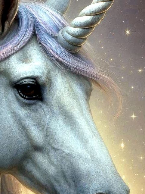 Sanfte Einhorn Illustration mit Regenbogenmähne und Blüten in Pastelltönen als digitales Poster für Kinderzimmer oder Geschenkideen