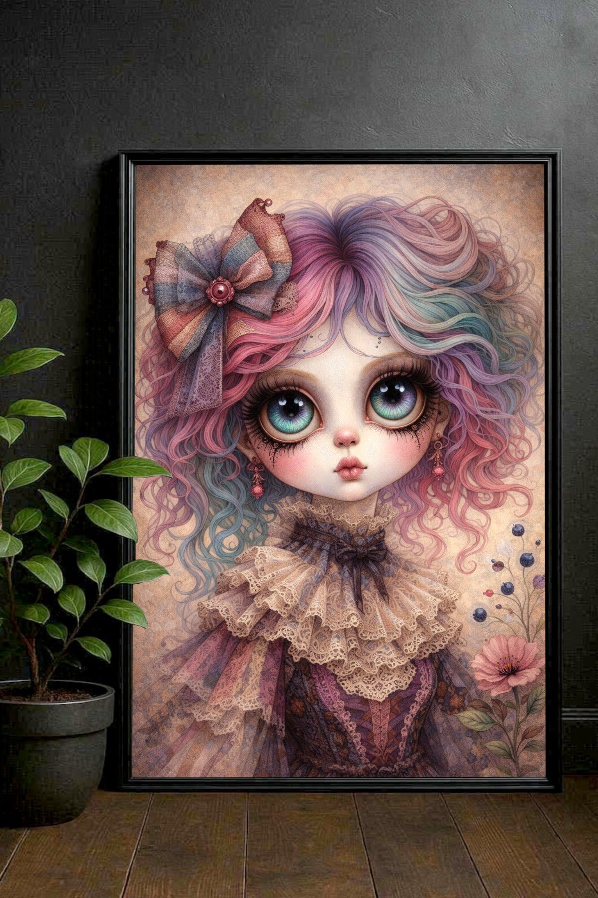 Whimsigoth Fine Art Poster - Gothic Girl with Pastel Hair (Premium Print)